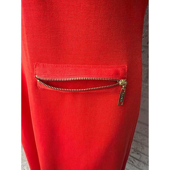 Misook Women Flame Red / Orange Full Front Zip -Up Knit Duster/ Dress Size M - Picture 4 of 9